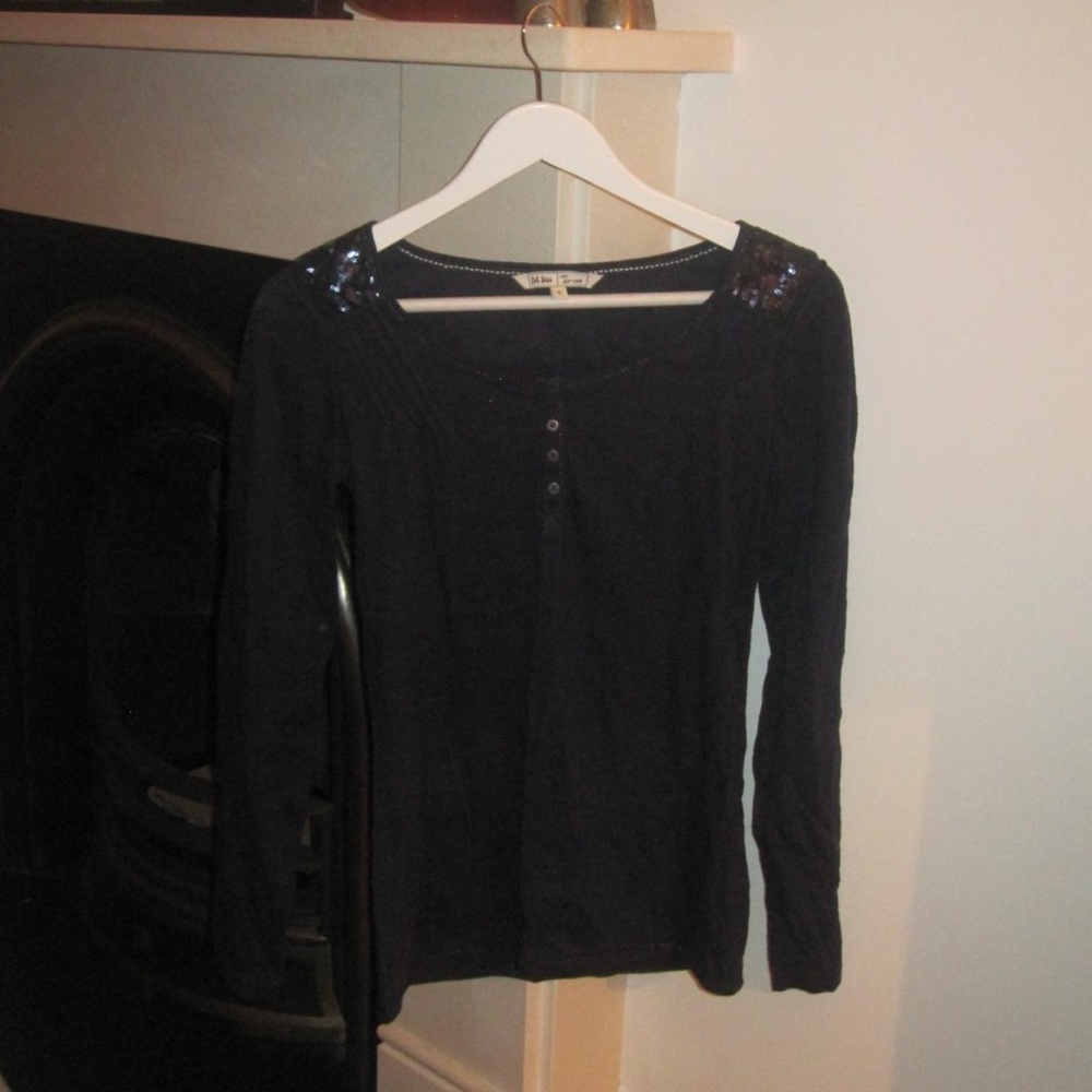 Henley navy vintage deadstock girl next door style top sequin detail
